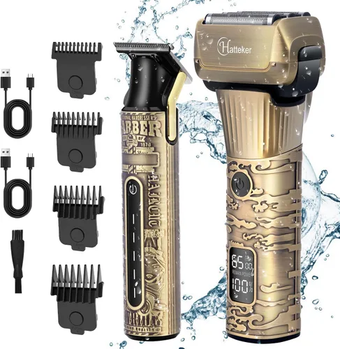 Hatteker Máquina de afeitar eléctrica para hombre, afeitadora de hoja en T, recortadora de barba, cortadora de barba, cortadora de pelo, pantalla