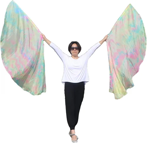 Miniatura 33 de Winged Sirenny Banderas de seda de ala de ángel de adoración de 70 pulgadas con varillas flexibles, bandera de seda translúcida circular pintada a