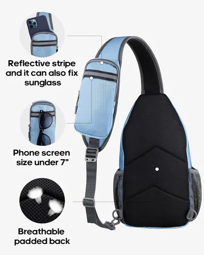 Miniatura 30 de WATERFLY Bolsa pequeña de senderismo: mochila cruzada para el pecho, mochila para hombres y mujeres con correa de hombro agradable a la piel