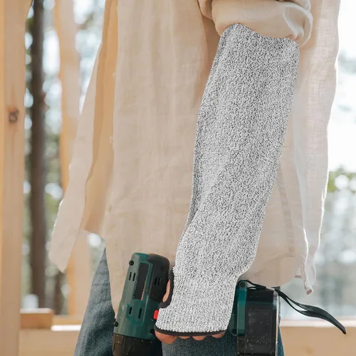 Miniatura 4 de Par de mangas resistentes a cortes con orificio para el pulgar, protectores anticortes de antebrazo de nivel 5 para trabajo y jardinería, mangas