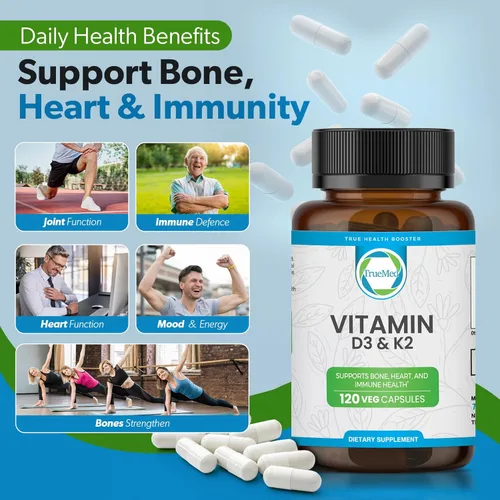 Miniatura 7 de Suplemento de vitamina D3 K2 de 5000 UI (MK-7 90 mcg) – 120 cápsulas vegetales – Suplemento de vitamina K2 D3 para apoyo óseo, corazón e