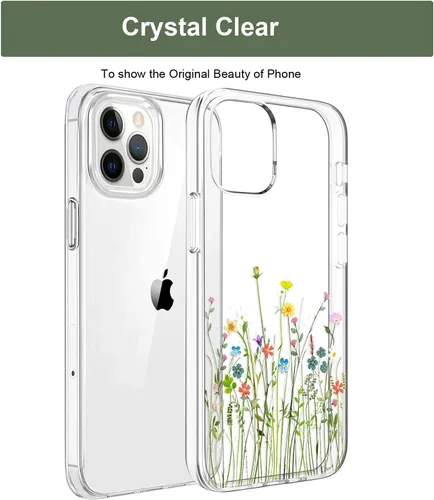 Miniatura 7 de Unov - Funda compatible con iPhone 13 Pro, funda transparente con diseño, patrón floral en relieve, suave protector delgado de TPU contra golpes