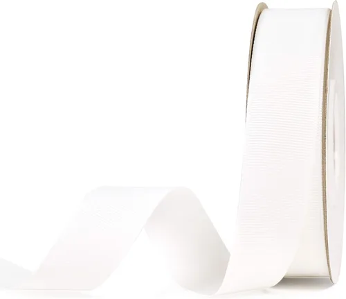 YAMA Rollo de cinta de grogrén sólido, 1 pulgada, 25 yardas para cintas de envoltura de regalos, color blanco