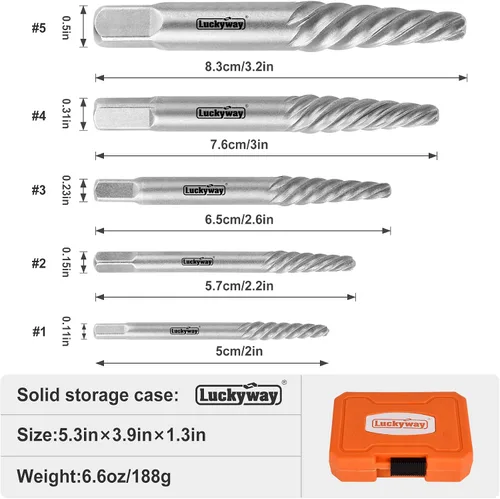 Miniatura 2 de Luckyway Juego de extractor de tornillos dañados de 5 piezas, herramienta extractor de tornillos dañados y pelados, juego de extractor de pernos