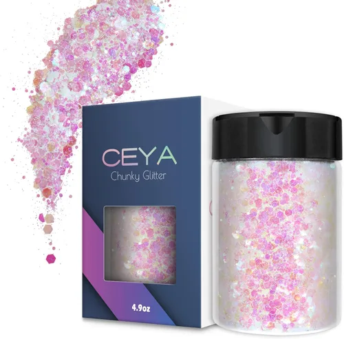 Miniatura 16 de Ceya Polvo de purpurina blanca ultra fina de 3.5 onzas/3.53 oz de ópalo mágico iridiscente para manualidades de 1/128 pulgadas, 0.008 pulgadas