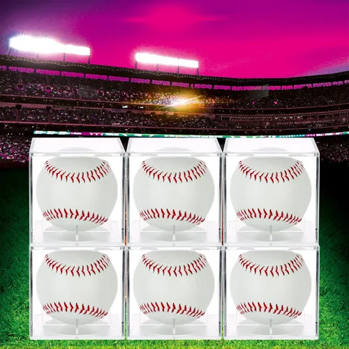 Miniatura 5 de Paquete de 2 vitrinas de béisbol con protección UV con diseño apilable, caja de acrílico transparente para bolas de autógrafos