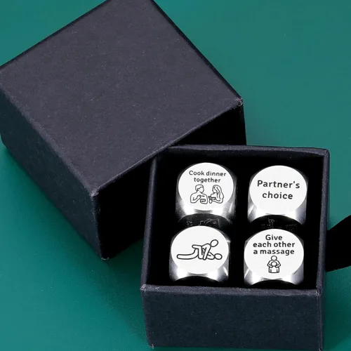 Miniatura 3 de Juego de dados sexuales de 4 piezas para parejas, regalo de 10 aniversario de acero para mujeres, hombres, regalos del día del padre para él
