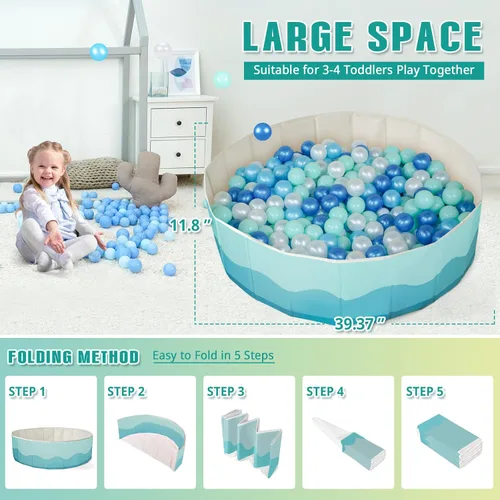Miniatura 5 de Piscina de bolas de 40 pulgadas para niños pequeños y mascotas, pelota plegable para bebés, corralito de juegos y valla con bolsa de almacenamiento