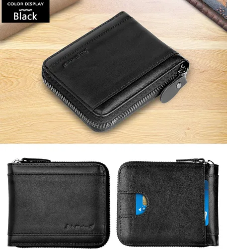 Miniatura 48 de Admetus Billeteras con bloqueo RFID para hombre, billetera de cuero con cremallera para hombres con tarjetero RFID plegable