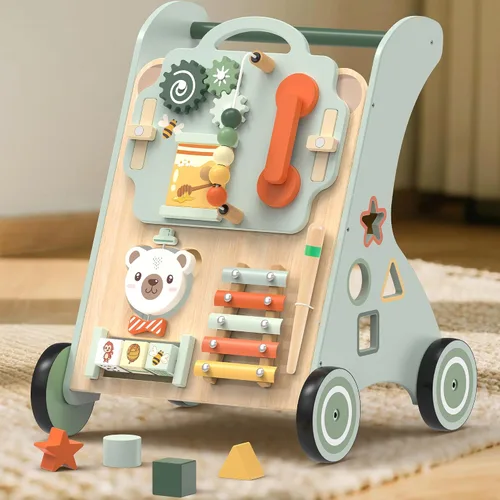 Miniatura 2 de WOODMAM Andador de madera para bebé, Andador de bebé ajustable para empujar para niños de 1 año, Andador Montessori 10 en 1 para niños y niñas