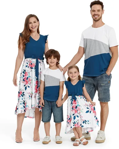 Miniatura 11 de PATPAT Conjuntos de verano a juego para la familia, vestidos y camisetas para mamá y yo, conjuntos de camisetas casuales para vacaciones