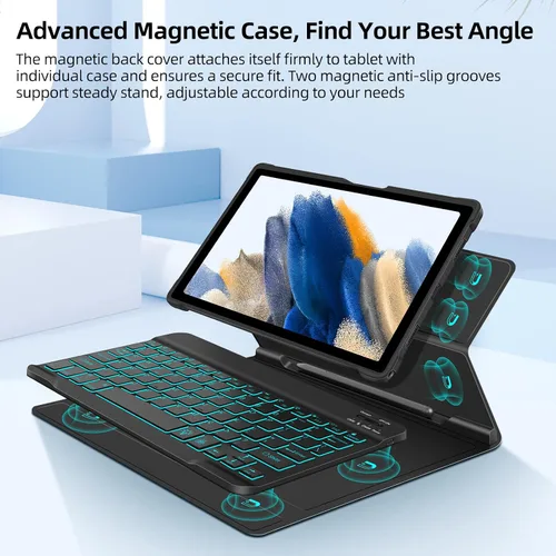 Miniatura 4 de JUQITECH Funda de teclado retroiluminada para Samsung-Galaxy-Tab A8 10.5 2022, funda magnética fuerte para libros, funda suave desmontable teclado