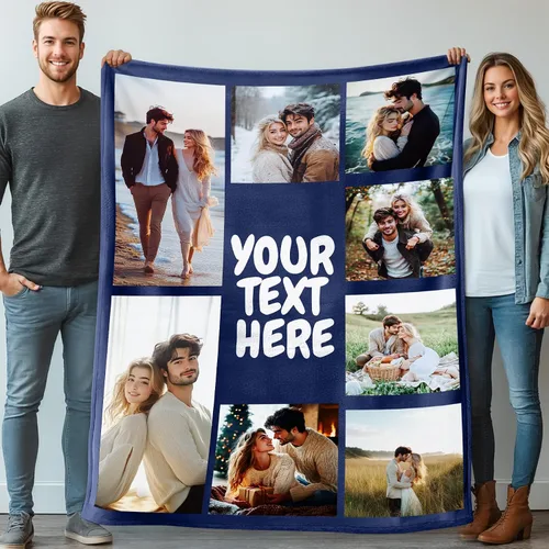 Miniatura 20 de Mantas personalizadas con 1 foto y texto impreso en Estados Unidos Manta personalizada con imagen de 30 x 40 pulgadas Mantas personalizadas