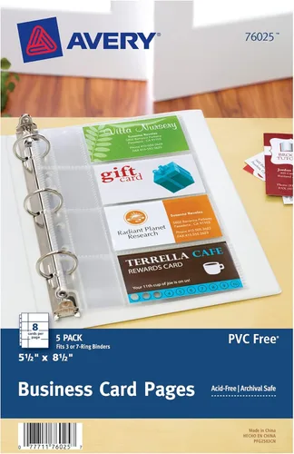 Avery Páginas organizadoras de tarjetas de visita transparentes para mini carpetas de 5.5 x 8.5 pulgadas, paquete de 5 con capacidad para 40