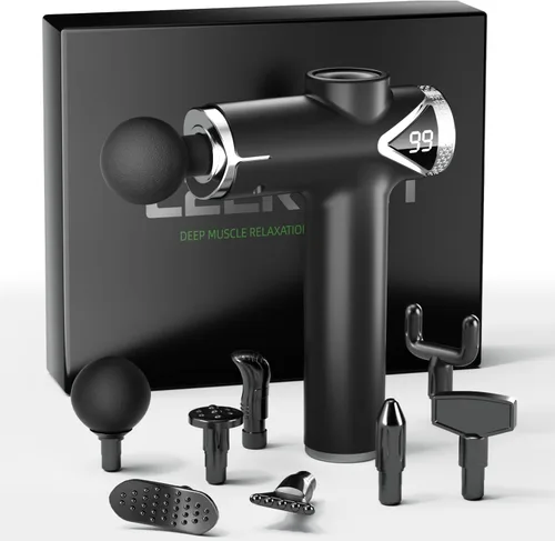 LEERCON Pistola de Masaje de Tejido Profundo, Pistola de Masaje Muscular Masajeador de Percusión Portátil con 6 Velocidades y 8 Accesorios para