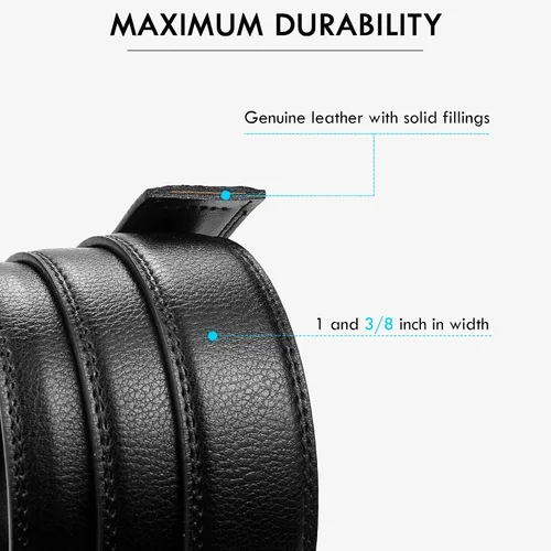Miniatura 4 de BOSTANTEN Cinturón de cuero con trinquete para hombre con hebilla ajustable deslizante, corte para adaptarse, Negro