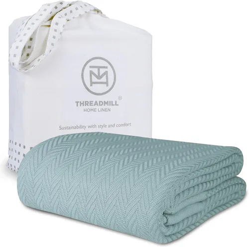 Miniatura 16 de Threadmill Home - Manta de lino de tamaño King, 100% algodón, color blanco, con diseño espiga., Algodón, Plateado, gemelo Gris claro