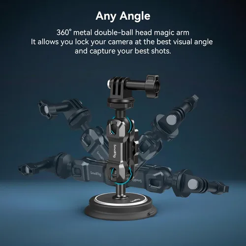 Miniatura 6 de SMALLRIG Soporte magnético para GoPro Hero 13/12/11, potente cámara de montaje exterior con cabeza de bola de rotación de 360°, brazo mágico