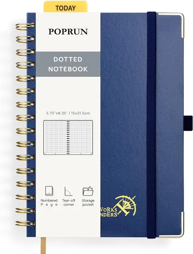 Miniatura 22 de POPRUN - Cuaderno de notas con espiral y puntos, diario A5 de 5.75" x 8.25", papel grueso de 120 gsm, 141 páginas numeradas, tapa dura para hombres