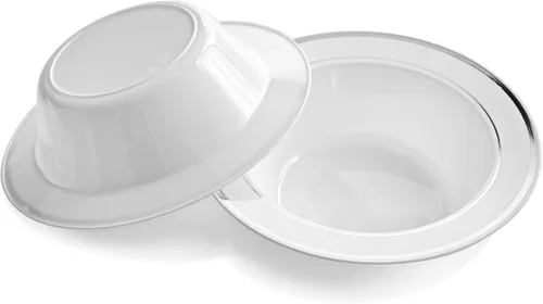 Miniatura 11 de Platos de plástico desechables Occasions para fiestas de boda (120 unidades), plateado, blanco (White / Silver Rim)
