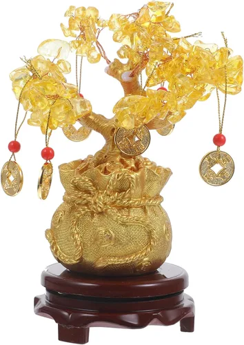 Miniatura 2 de Ciieeo Árbol de dinero monedas, árbol de la suerte, de cristal natural, árbol de la suerte, árbol de la vida de Feng Shui, árbol de dinero
