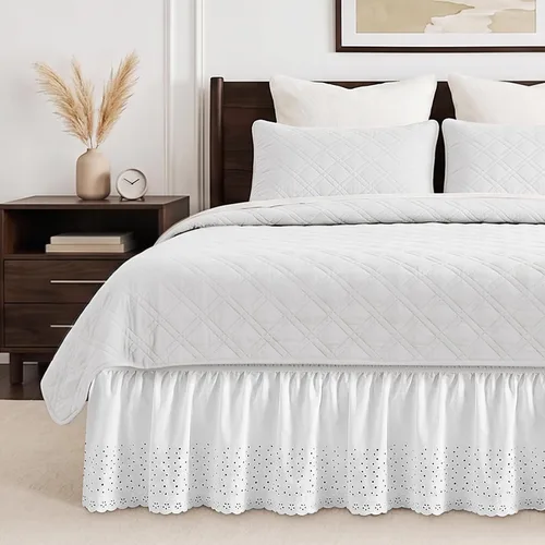 Miniatura 36 de Vocander Falda de Cama Rosa Tamaño Individual con Caída de 14 Pulgadas, Falda de Cama Elástica con Volantes Antipolvo, Fácil de Colocar, Faldas