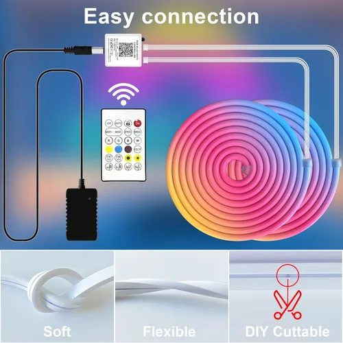 Miniatura 2 de Cozylady 40 pies (20 pies * 2 rollos) luces de cuerda LED RGB de neón para dormitorio, lámpara de tira LED de 12 m con cinta adhesiva de doble cara