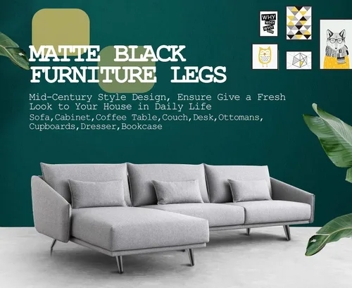 Miniatura 6 de 4 patas de muebles de 6 pulgadas, patas de metal cónicas oblicuas, color negro mate, pies de muebles de estilo de mediados de siglo para sofá