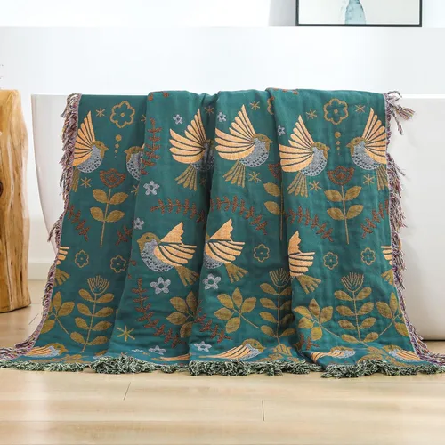 Miniatura 6 de Manta bohemia 100% algodón orgánico ultra suave transpirable rústico edredón de 50 x 60 pulgadas con pájaros y flores para sofá, silla, cama, sillón