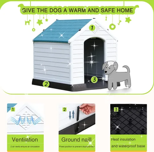 Miniatura 3 de Casa para perros, perreras para perros al aire libre, refugio impermeable para mascotas, perrera de plástico duradero para perros pequeños, medianos