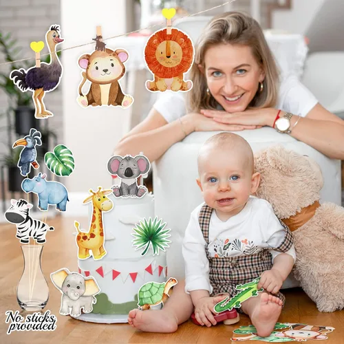 Miniatura 6 de Teling 45 piezas de recortes de animales de la selva para decoración de aula, tablero de anuncios con puntos adhesivos, suministros de fiesta