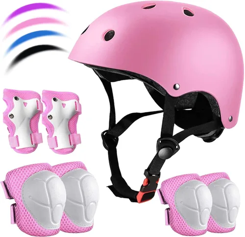 Miniatura 12 de Juego de casco de bicicleta ajustable para niños, chicos, chicas y adolescentes de 3 a 8 años de edad, incluye protectores de codo, rodilla