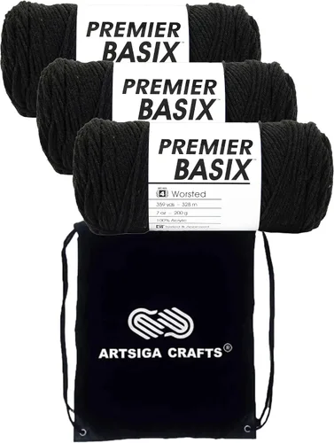 Miniatura 6 de Premier Yarns Basix White 1115-01 (3 madejas, el mismo lote de tinte) hilo acrílico mediano #4 para ganchillo y tejer con bolsa de proyectos