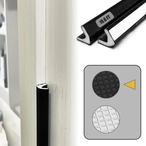 Tira de sellado adhesiva para marco de puerta de 19.6 pies, espuma de PU, cubierta de PE, fácil instalación para espacios de puerta o ventana, Negro
