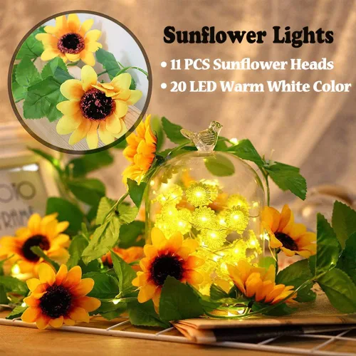 Miniatura 2 de Fielegen Guirnalda de 20 luces LED artificiales de girasol, guirnalda de girasol de 7.2 pies con luces, funciona con pilas, guirnalda de luces