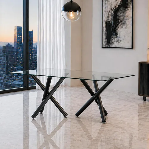 Miniatura 13 de Mesa de comedor de cristal de 71 pulgadas, mesa de comedor dorada para 6-8, mesa de cocina y comedor de gran tamaño con parte superior de vidrio