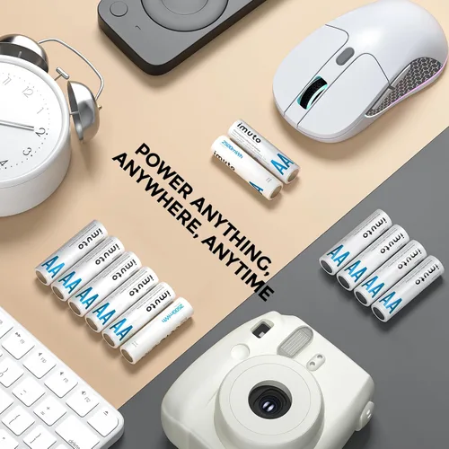 Miniatura 4 de imuto Baterías recargables AA, baterías de litio de 2500 mWh AA, paquete de 4, salida de 1.5 V 2 A, doble batería, vida útil de más de 1600 ciclos