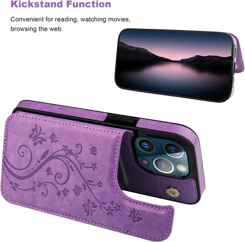 Miniatura 4 de Vaburs Funda compatible con iPhone 13 Pro con tarjetero y diseño de mariposa en relieve, de piel sintética, doble botón, a prueba de golpes