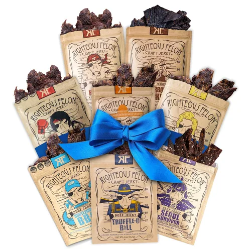 Miniatura 11 de Righteous Felon Paquete variado de cecina de res y palitos de carne – Cesta de regalo de cecina de res para el día del padre – Alta proteína, keto