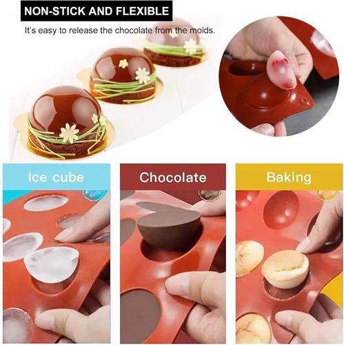 Miniatura 4 de Moldes para bombas de chocolate caliente – Moldes de silicona de 2.5 pulgadas y semiesferas – Marrón/3 piezas