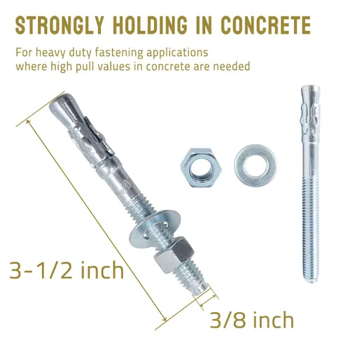 Miniatura 2 de Anclaje de cuña de 3/8" x 3-1/2", anclajes de hormigón chapados en zinc, sujetadores de pernos de expansión resistentes para ladrillos/bloques
