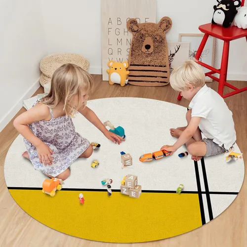 Miniatura 5 de Geomrtic - Alfombra redonda amarilla de 6 pies, lavable para interiores y exteriores, para dormitorio, cocina, baño, sala de estar, diseño de rayas