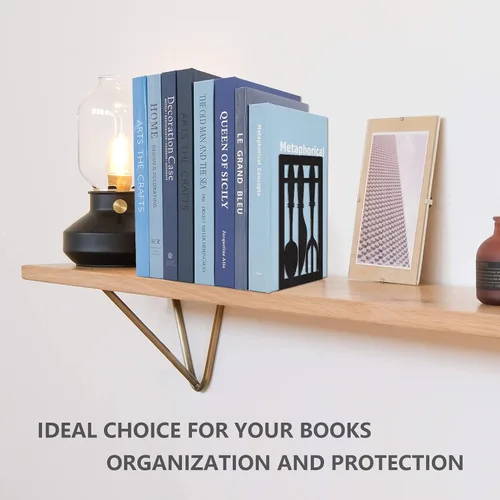 Miniatura 6 de Sujetalibros de metal, sujetalibros decorativos pesados para estantes, sujetalibros decorativos para el hogar para libros pesados, soporte negro