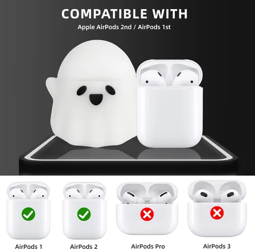 Miniatura 3 de Funda compatible con AirPods 2/1, [brilla en la oscuridad] bonita funda fantasma para Airpods 2 y 1, funda divertida de silicona suave para Apple