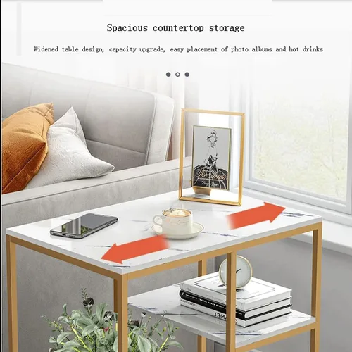 Miniatura 6 de Mesa auxiliar auxiliar rectangular marmoleado mesa auxiliar de lujo para sofá, mesa auxiliar delgada con metal e para espacios pequeños, sala