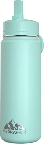 Hydrapeak Mini botella de agua para niños de 20 onzas con tapa con pajilla, doble pared de acero inoxidable, a prueba de fugas y derrames, fría