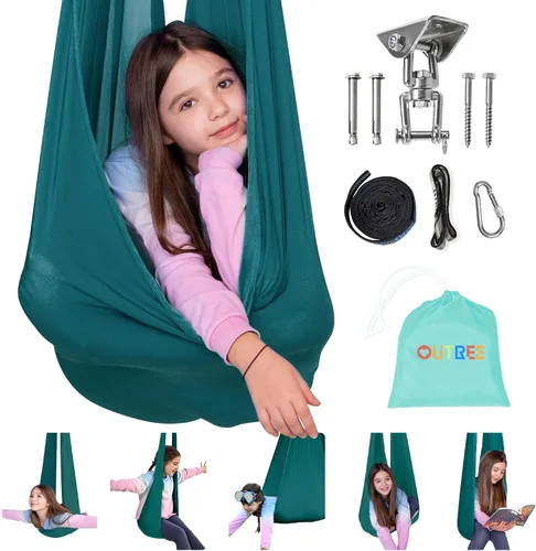 Miniatura 11 de OUTREE Columpio sensorial para niños con gancho giratorio de 360°, columpio de terapia interior ideal para autismo, TDAH, trastorno de procesamiento