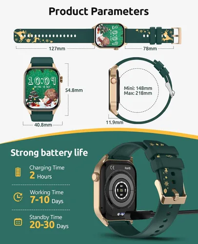 Miniatura 3 de Relojes inteligentes de Navidad para hombres y mujeres, con pantalla HD de 2.04 pulgadas, monitor de oxígeno en sangre y frecuencia cardíaca, Negro