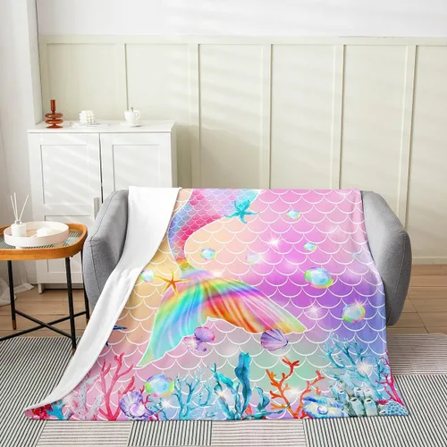 Miniatura 2 de Erosebridal Manta de cola de sirena para niños, manta de vellón de sirena de 40 x 50 pulgadas para niñas, manta de franela de escamas de peces