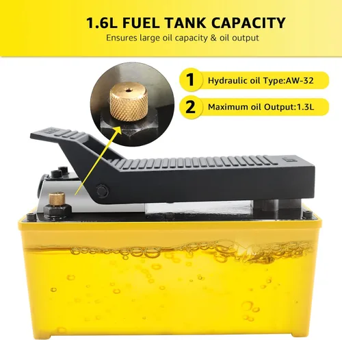 Miniatura 6 de BESTOOL Bomba hidráulica de aire, depósito de 10,000 PSI de 1/2 galones, salida de aceite NPT de 3/8 pulgadas, tubo de 2 x 6.5 pies, bomba